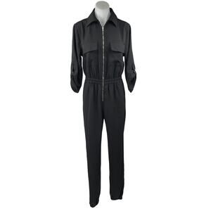NEW Alloy Apparel Tall Shayna Black Zip Up Collar Pockets Overalls Jumpsuit Sz M